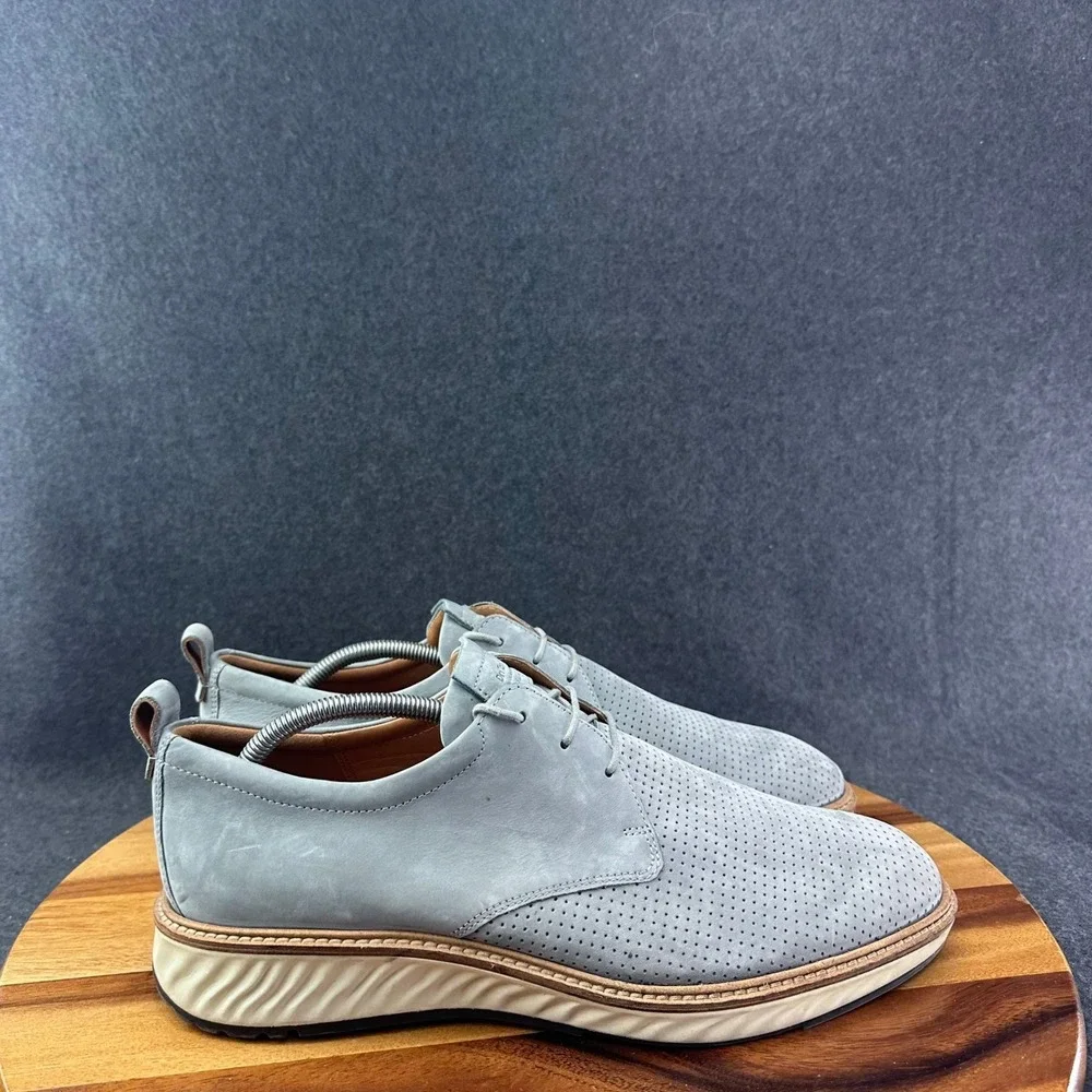 ECCO ST.1 Gray Hybrid Perforated Plain Toe Derby Nubuck Loafer Shoe 11